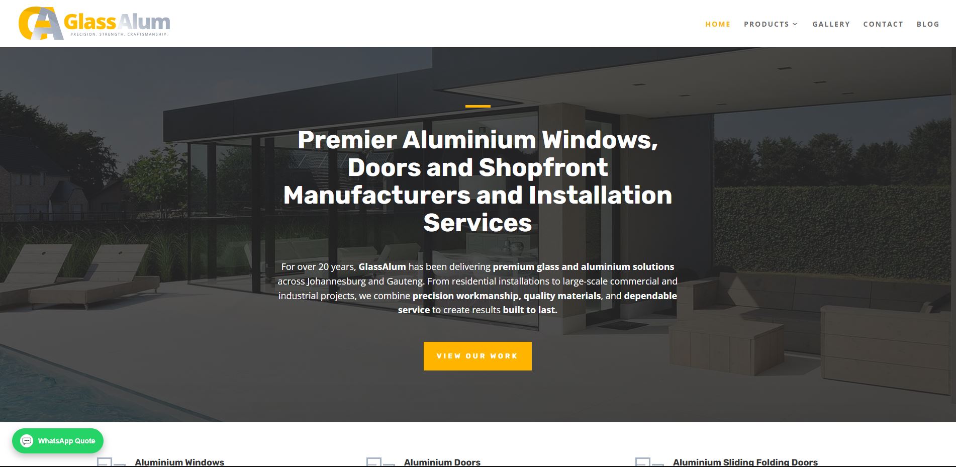 Glassalum desktop website screenshot