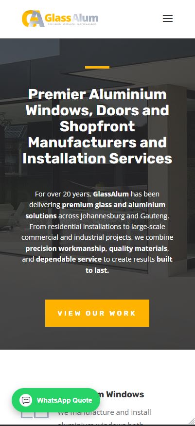 Glassalum mobile website screenshot